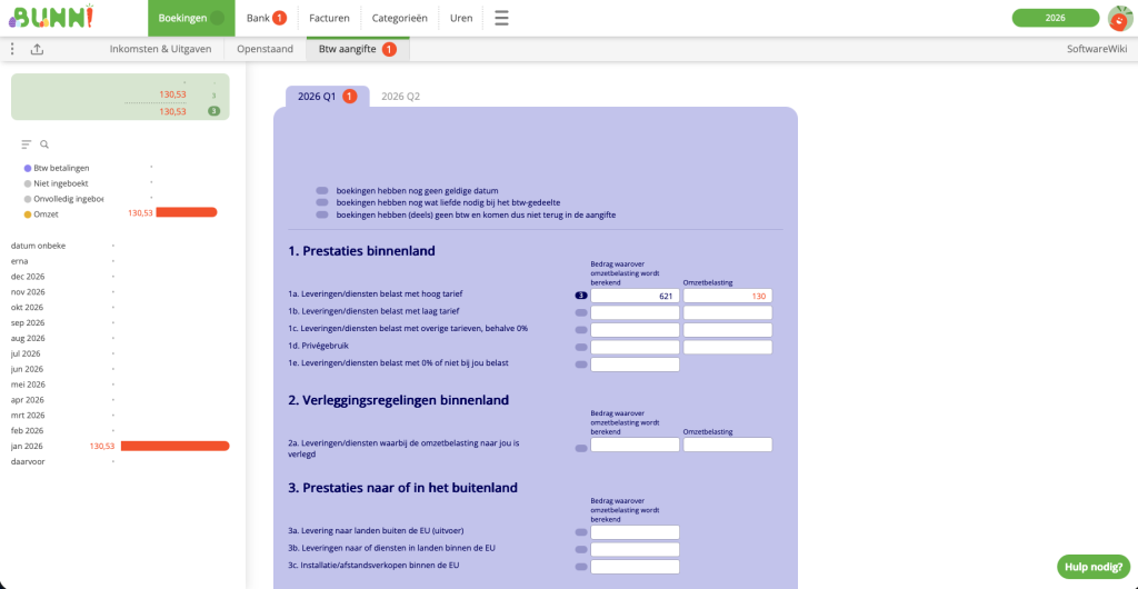 Aangifte omzetbelasting (OZB) uitvoeren vanuit Bunni
